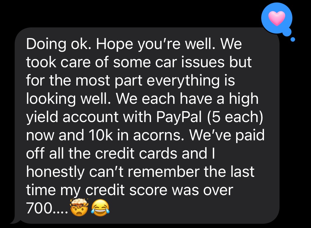 Text message testimonial from Doug Wade, a Young Wealth Builder client